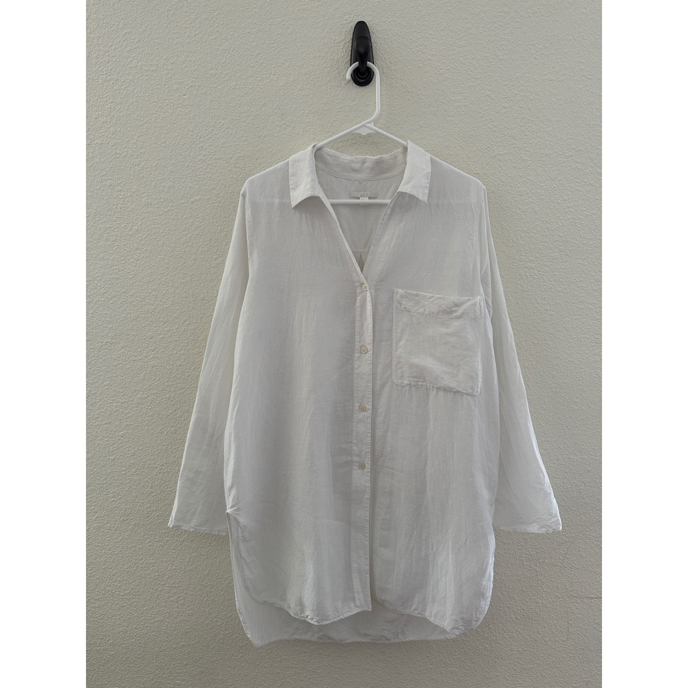 COS Button Down Shirt White Cotton Linen Tunic Long Sleeve Coastal Minimalist M